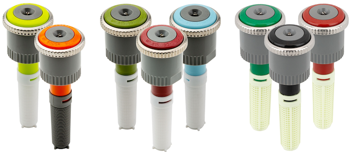 Collection of different MP Rotator nozzles showing color-coded variants